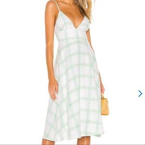 Lovers & Friends Revolve Ashby Midi Dress Green Plaid Linen Cotton Boho Cottage